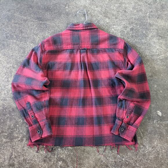 JACHS Crop Flannel Shirt Mens M Red Plaid Button Down Grunge Retro Y2K - Picture 3 of 7